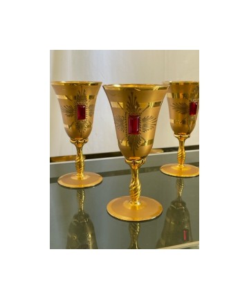 6 bicchieri a calice in vetro e oro Murano