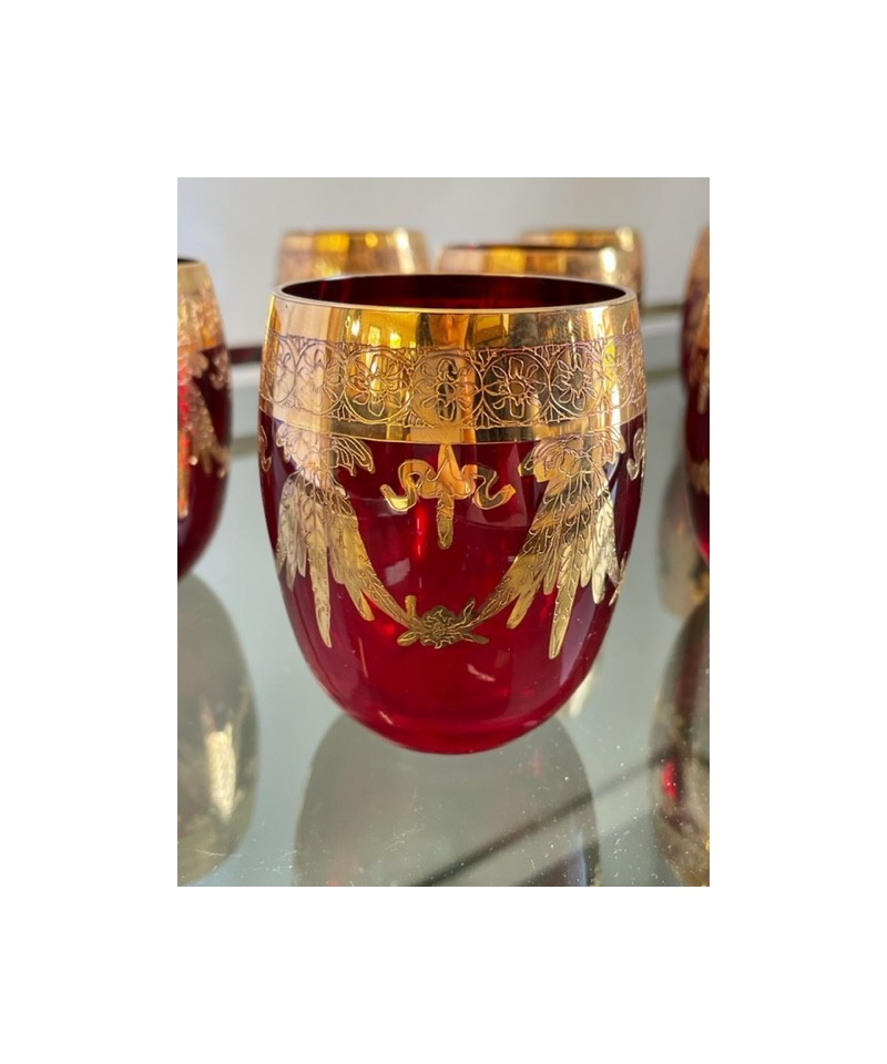 servizio di 12 bicchieri Venezia rossi e oro