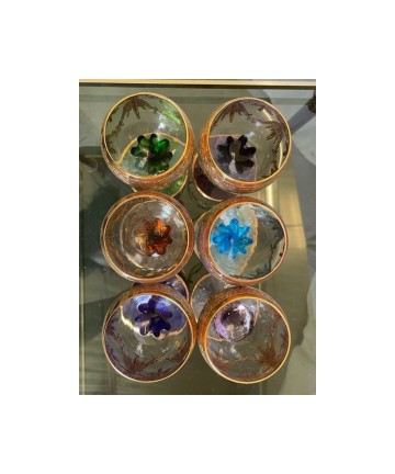 servizio di 6 calici in vetro colorato e oro Murano